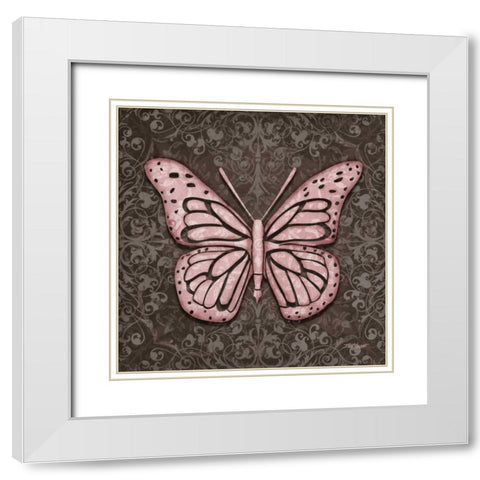 Pink Butterfly IV White Modern Wood Framed Art Print with Double Matting by Williams, Todd