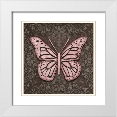 Pink Butterfly IV White Modern Wood Framed Art Print with Double Matting by Williams, Todd
