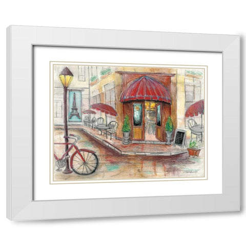 Paris Cafe White Modern Wood Framed Art Print with Double Matting by Williams, Todd