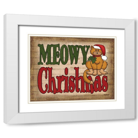 Meowy Christmas White Modern Wood Framed Art Print with Double Matting by Williams, Todd