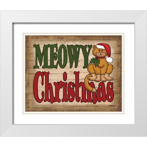 Meowy Christmas White Modern Wood Framed Art Print with Double Matting by Williams, Todd