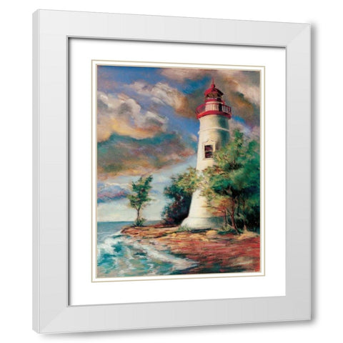 Shoreline Lighthouse White Modern Wood Framed Art Print with Double Matting by Williams, Todd