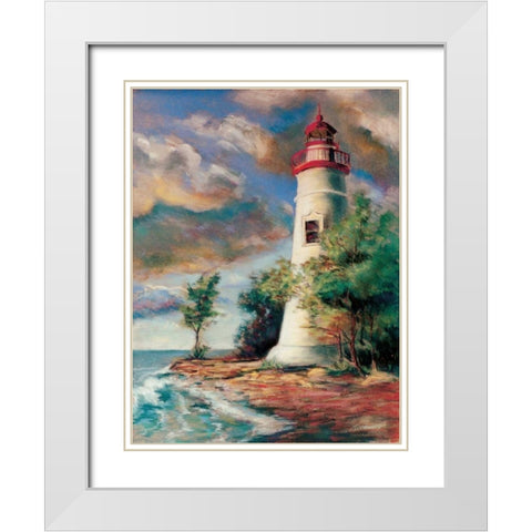 Shoreline Lighthouse White Modern Wood Framed Art Print with Double Matting by Williams, Todd
