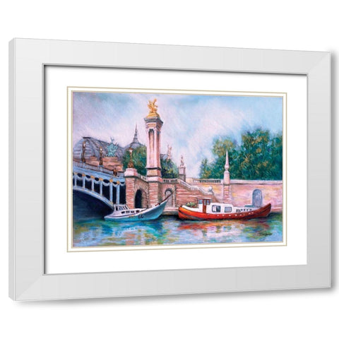 Boats in Paris I White Modern Wood Framed Art Print with Double Matting by Williams, Todd