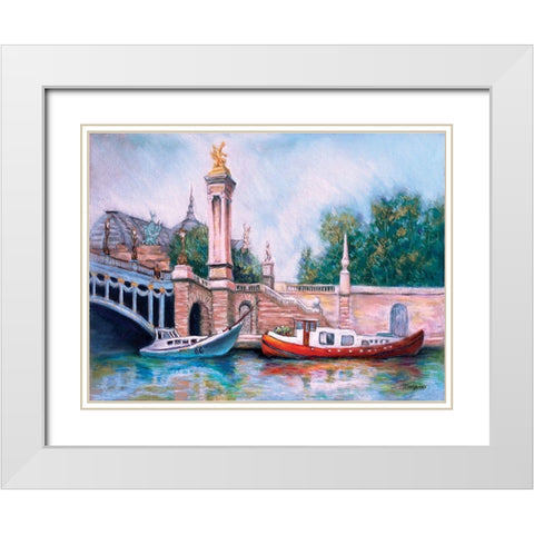 Boats in Paris I White Modern Wood Framed Art Print with Double Matting by Williams, Todd