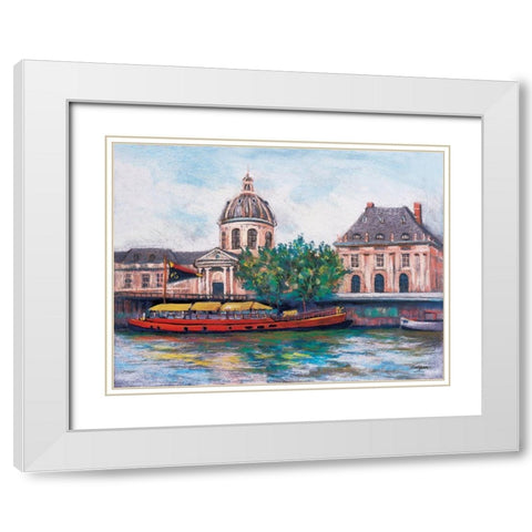 Boats in Paris II White Modern Wood Framed Art Print with Double Matting by Williams, Todd