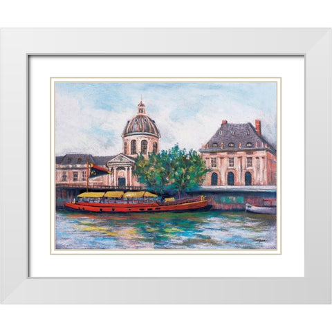 Boats in Paris II White Modern Wood Framed Art Print with Double Matting by Williams, Todd