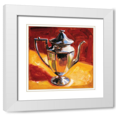 Tea Pot III White Modern Wood Framed Art Print with Double Matting by Waldron, Sarah