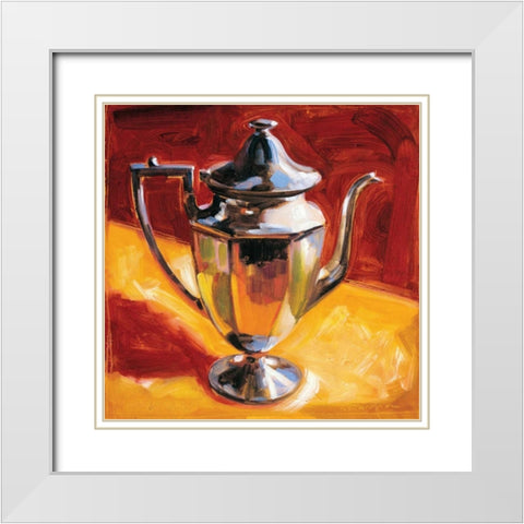 Tea Pot III White Modern Wood Framed Art Print with Double Matting by Waldron, Sarah