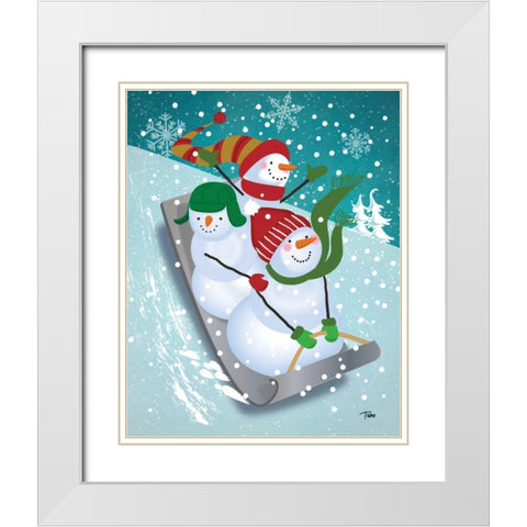 Frosty and Fab IV White Modern Wood Framed Art Print with Double Matting by Woo, Teresa