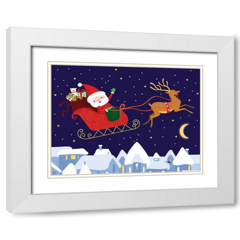 Santa and Reindeer White Modern Wood Framed Art Print with Double Matting by Woo, Teresa