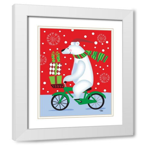 Polar Bear and Bicicle White Modern Wood Framed Art Print with Double Matting by Woo, Teresa