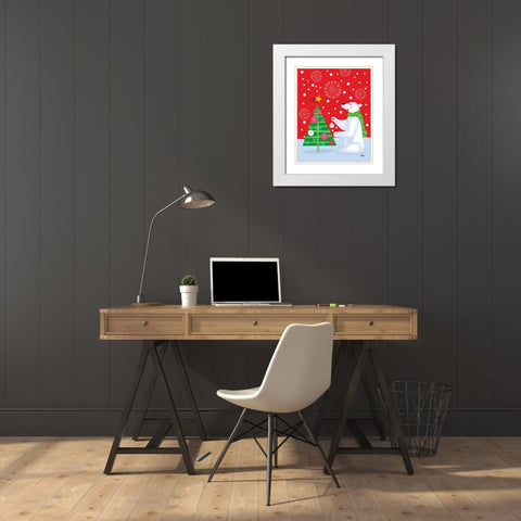 Polar Bear and Tree White Modern Wood Framed Art Print with Double Matting by Woo, Teresa