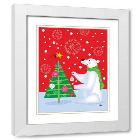 Polar Bear and Tree White Modern Wood Framed Art Print with Double Matting by Woo, Teresa
