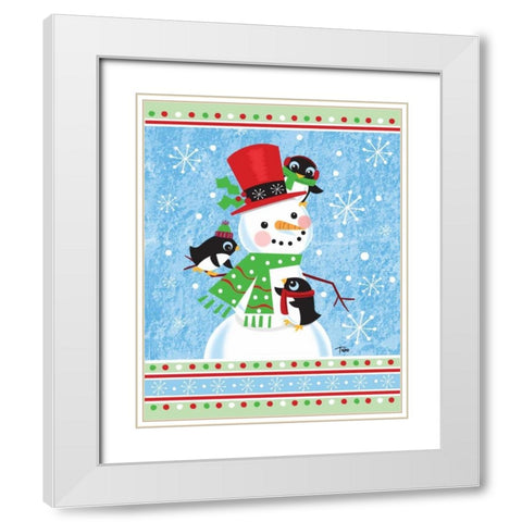 Penguins and Snowman White Modern Wood Framed Art Print with Double Matting by Woo, Teresa