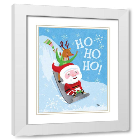 Santa Sledding White Modern Wood Framed Art Print with Double Matting by Woo, Teresa