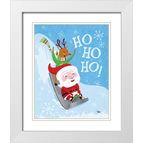 Santa Sledding White Modern Wood Framed Art Print with Double Matting by Woo, Teresa