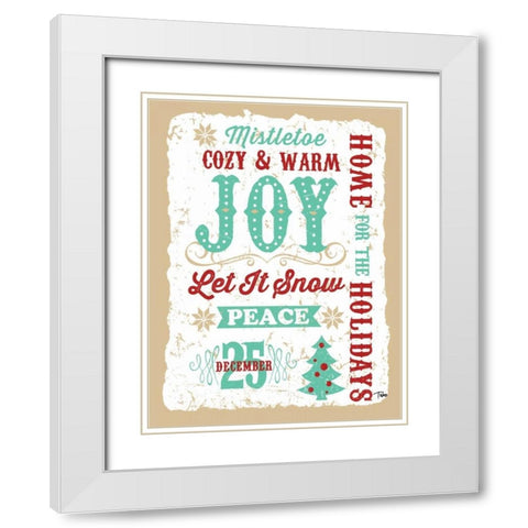 Holiday Words Tan White Modern Wood Framed Art Print with Double Matting by Woo, Teresa