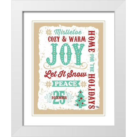 Holiday Words Tan White Modern Wood Framed Art Print with Double Matting by Woo, Teresa