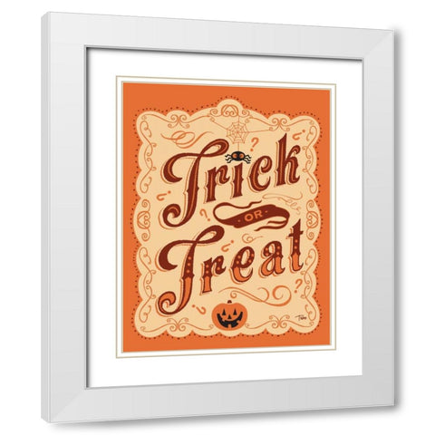 Trick or Treat Sign White Modern Wood Framed Art Print with Double Matting by Woo, Teresa