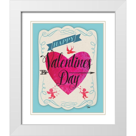 Cupid Valentine White Modern Wood Framed Art Print with Double Matting by Woo, Teresa