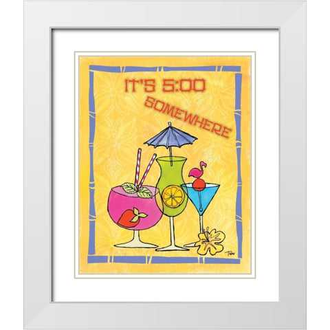 Tiki Time IV White Modern Wood Framed Art Print with Double Matting by Woo, Teresa