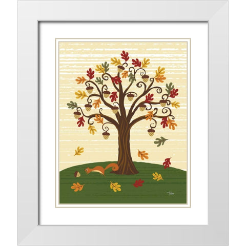 Grand Tree and Squirrel White Modern Wood Framed Art Print with Double Matting by Woo, Teresa