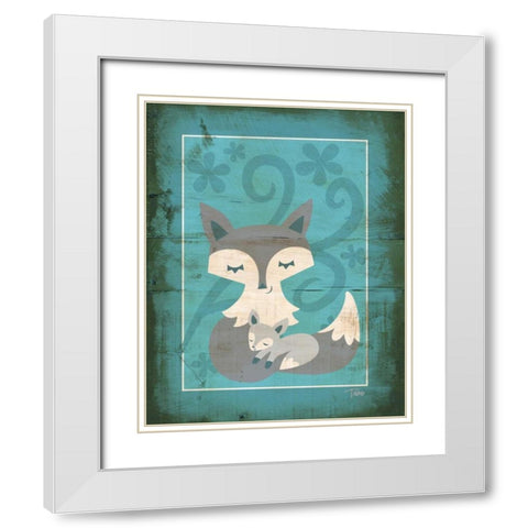 Rustic Woodland Foxes White Modern Wood Framed Art Print with Double Matting by Woo, Teresa