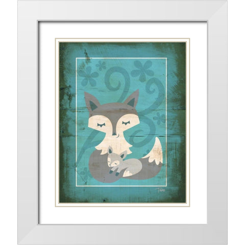 Rustic Woodland Foxes White Modern Wood Framed Art Print with Double Matting by Woo, Teresa