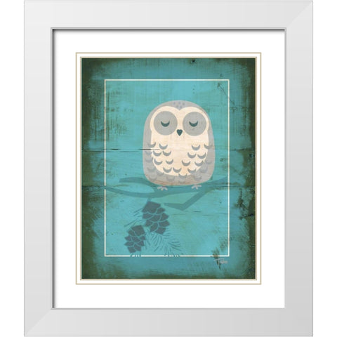 Rustic Woodland Owl White Modern Wood Framed Art Print with Double Matting by Woo, Teresa