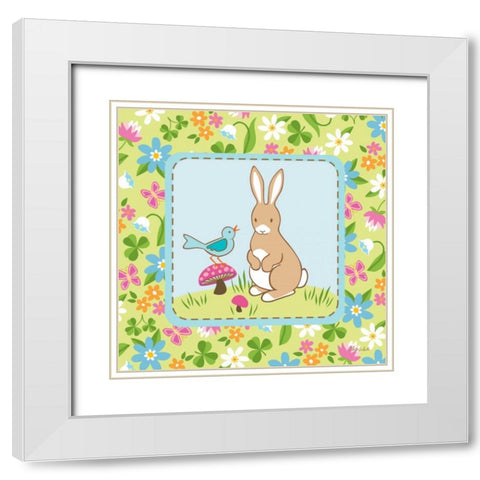 Meadow Bunny II White Modern Wood Framed Art Print with Double Matting by White, Betz