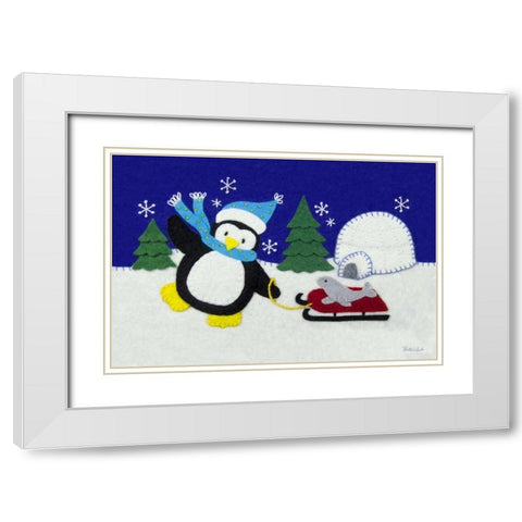 Holiday Penguin White Modern Wood Framed Art Print with Double Matting by White, Betz