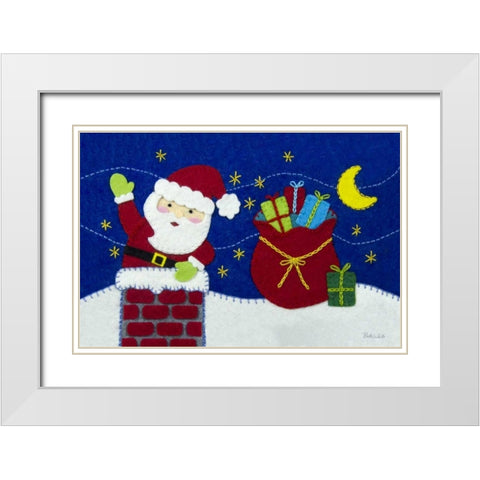 Holiday Santa White Modern Wood Framed Art Print with Double Matting by White, Betz