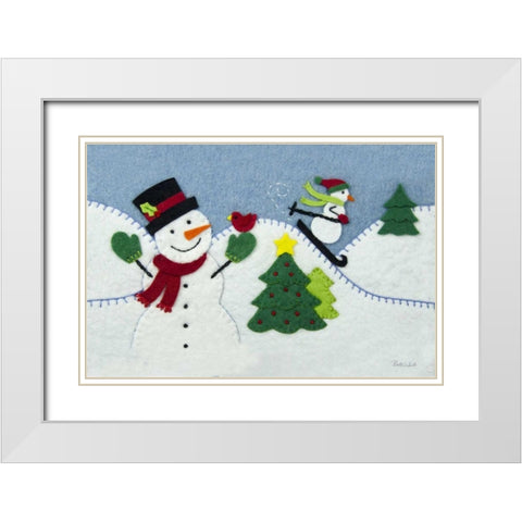 Holiday Snowman White Modern Wood Framed Art Print with Double Matting by White, Betz