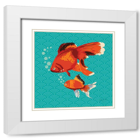 Goldfish I White Modern Wood Framed Art Print with Double Matting by Young, Patty
