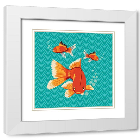 Goldfish II White Modern Wood Framed Art Print with Double Matting by Young, Patty