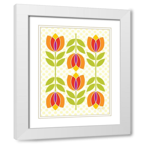 Mod Tulips I White Modern Wood Framed Art Print with Double Matting by Young, Patty