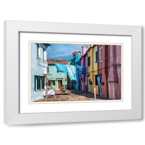 Burano Wash Day White Modern Wood Framed Art Print with Double Matting by Head, Danny