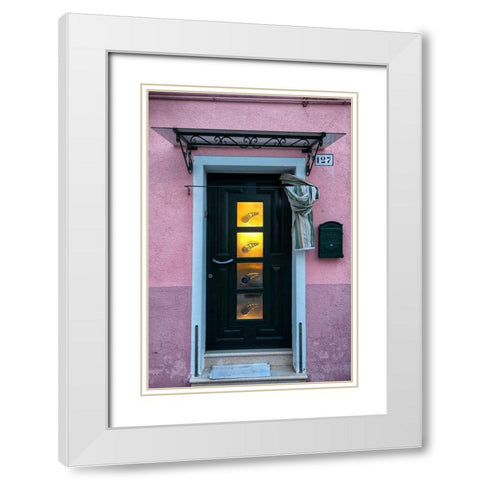Burano Door II White Modern Wood Framed Art Print with Double Matting by Head, Danny