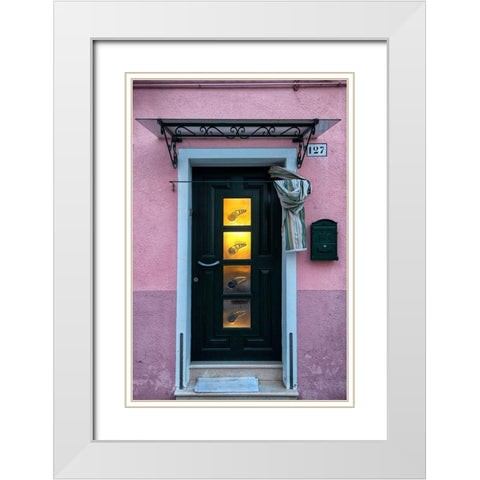 Burano Door II White Modern Wood Framed Art Print with Double Matting by Head, Danny