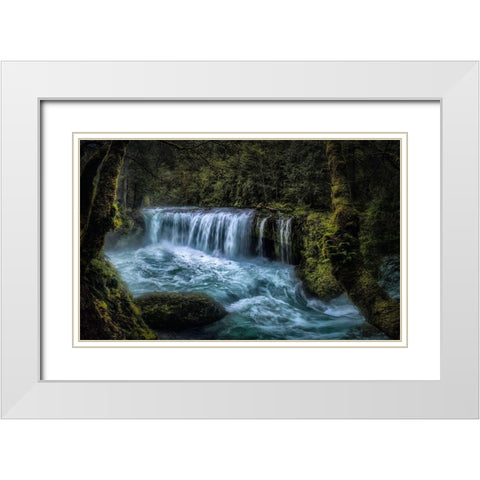 Spirit Falls Panorama White Modern Wood Framed Art Print with Double Matting by Head, Danny