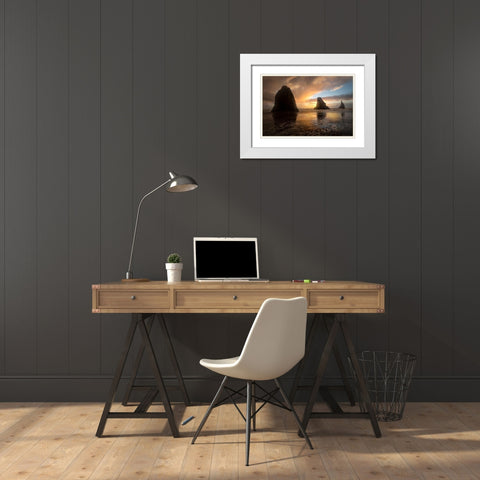 Firey Sunset I White Modern Wood Framed Art Print with Double Matting by Head, Danny