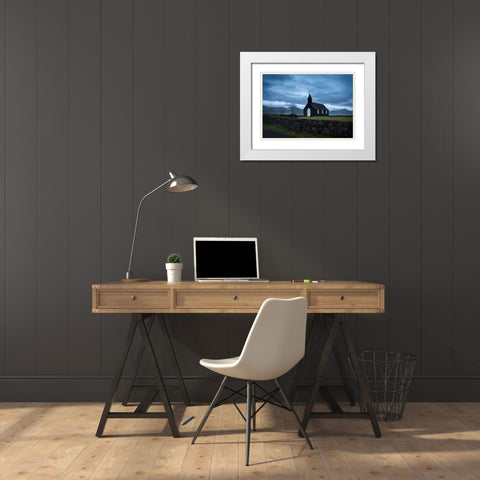 Black Church II White Modern Wood Framed Art Print with Double Matting by Head, Danny