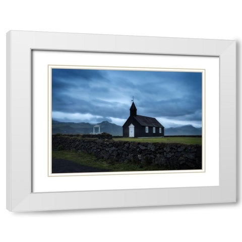 Black Church II White Modern Wood Framed Art Print with Double Matting by Head, Danny