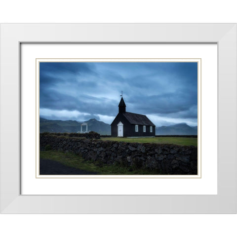 Black Church II White Modern Wood Framed Art Print with Double Matting by Head, Danny
