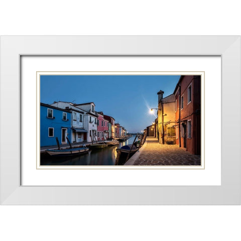 Waking Burano White Modern Wood Framed Art Print with Double Matting by Head, Danny