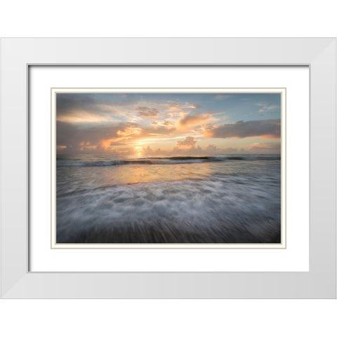 Coastal Sunrise II White Modern Wood Framed Art Print with Double Matting by Head, Danny