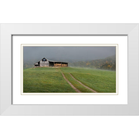 Fog at the Farm White Modern Wood Framed Art Print with Double Matting by Head, Danny