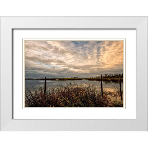 Lagoon Sunset White Modern Wood Framed Art Print with Double Matting by Head, Danny