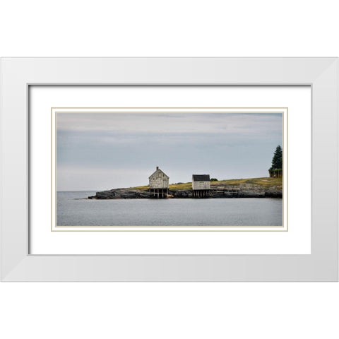 Fishing Shack BandW White Modern Wood Framed Art Print with Double Matting by Head, Danny